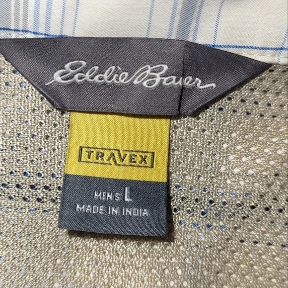 Eddie Bauer Travex Short Sleeve Button Up Shirt Size Large Blue White Plaid - Picture 4 of 7